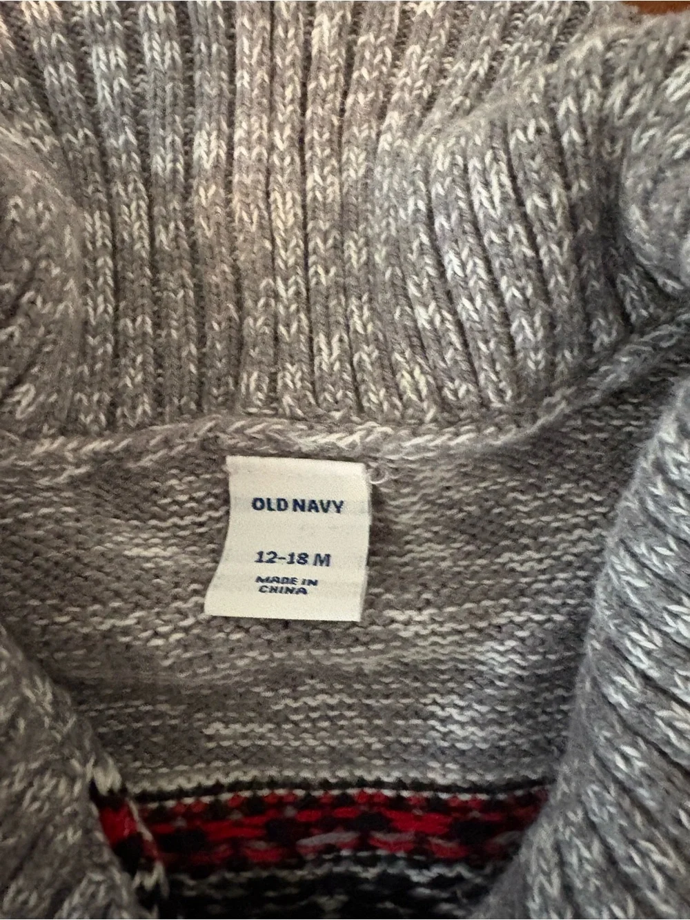 Old Navy Toddler Llama Fair Isle Shawl Collar Cardigan Sweater 12-18M Gray